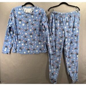 Disney Stitch 2 Piece Pajama Set Womens M 8/10 Soft Velour Plush Lounge Stars